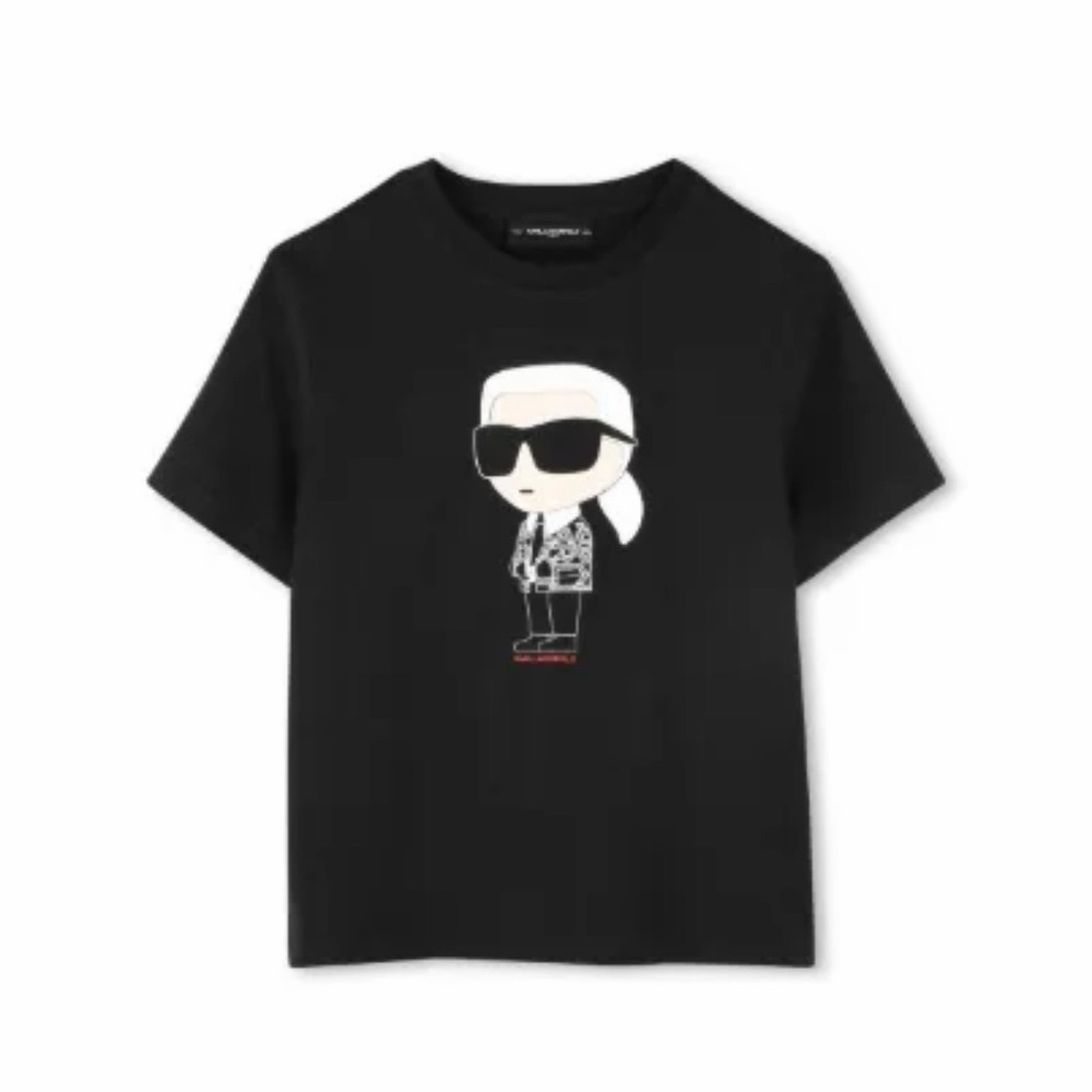 Karl Lagerfeld Black Kids Graphic Tee with Character Print